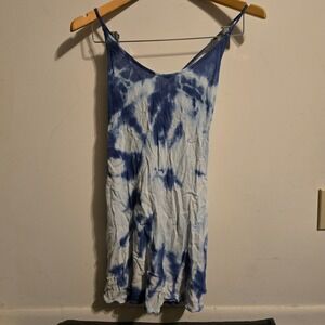 Roxy Clothing Mini Slip Dress Women S Blue White Tie Dye Boho Strap Back Viscose